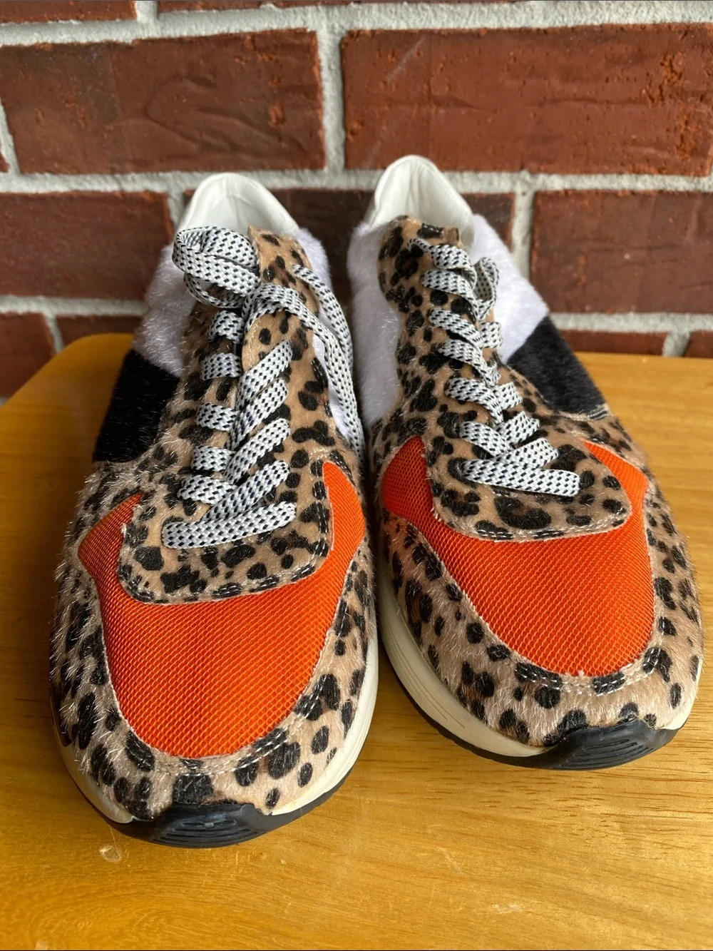Women's Leopard Print Sneakers with Bright Orange Mesh Accents
